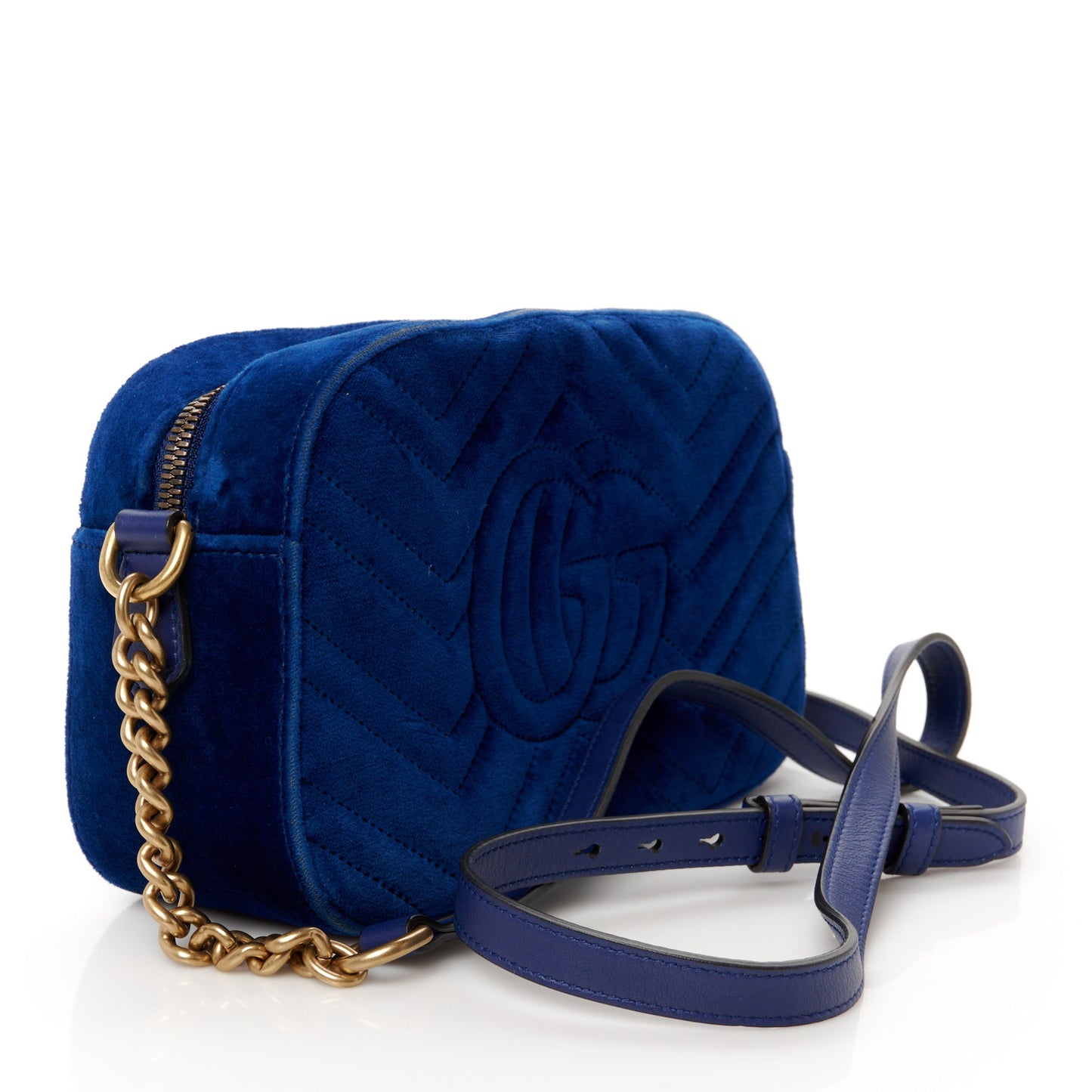Velvet Matelasse Small GG Marmont Chain Shoulder Bag Cobalt
