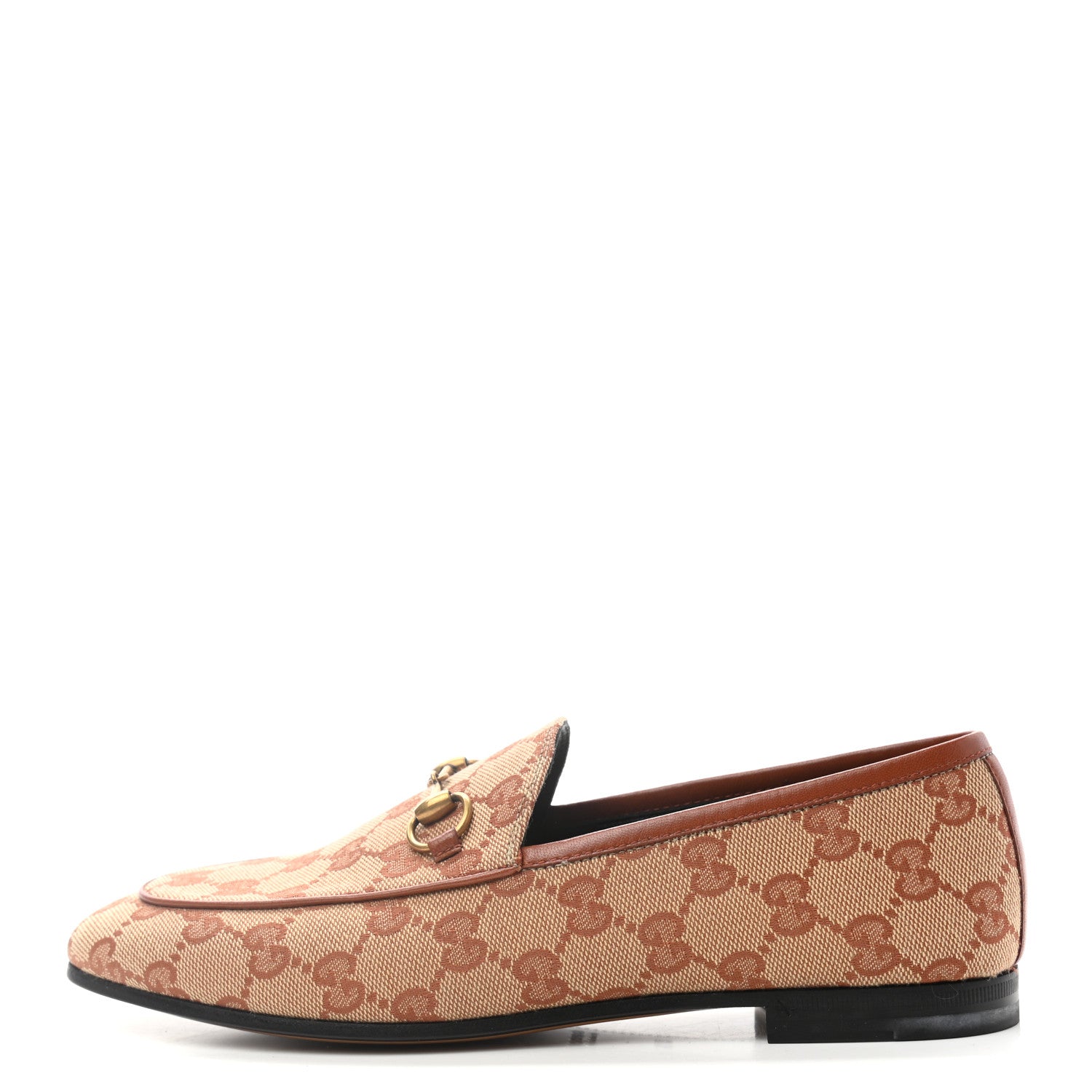 Gucci Canvas GG Monogram Horsebit Womens Jordaan Loafers 37.5 Beige Ruggine Rust 1 of 8
