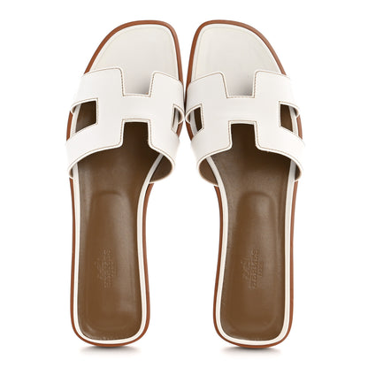 Hermes Box Calfskin Oran Sandals 40.5 White 2 of 10
