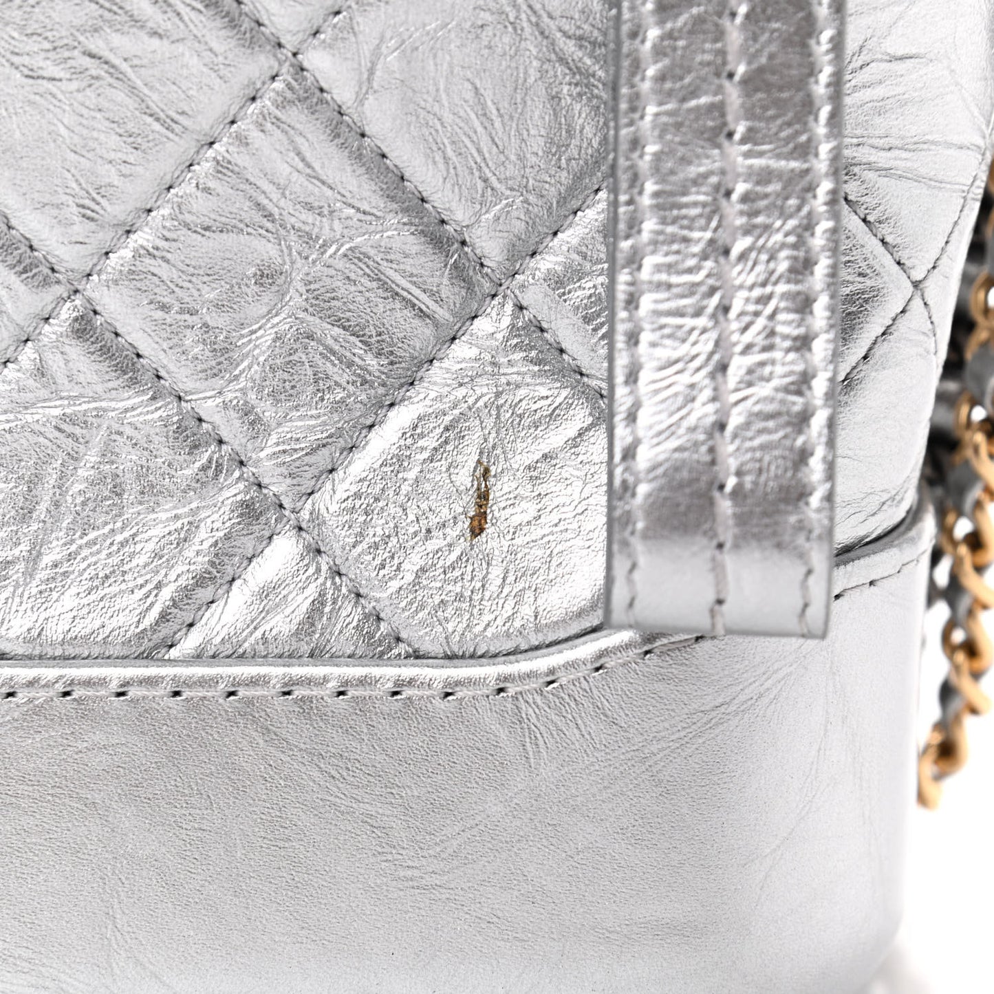 Metallic Aged Calfskin Quilted Small Gabrielle Hobo Silver