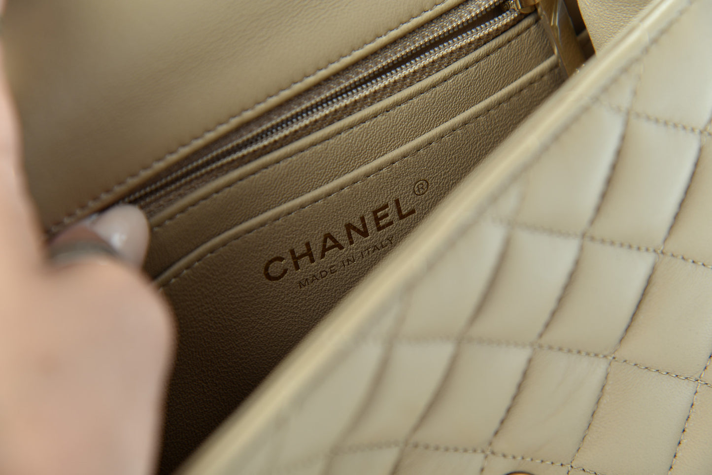 Lambskin Quilted Mini Square Flap Beige