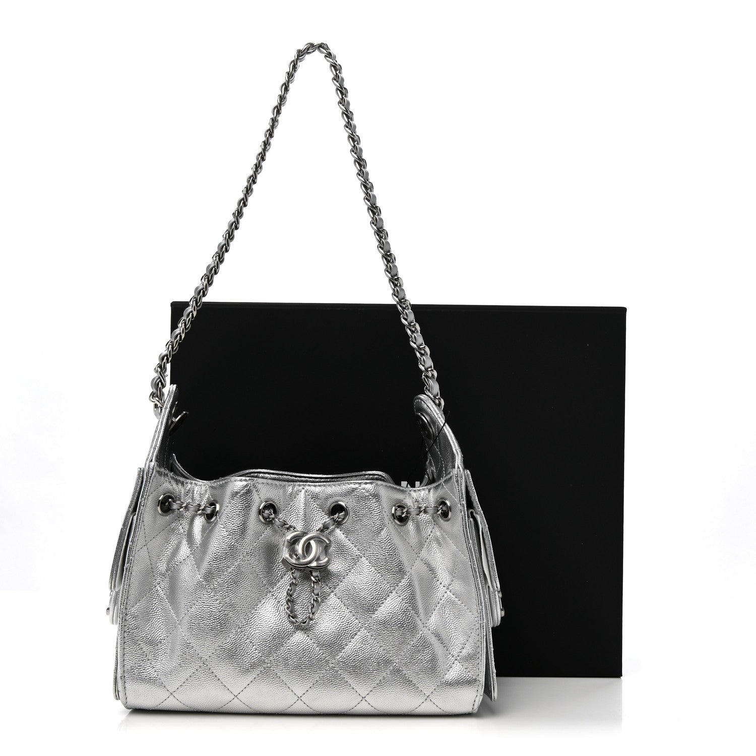 Chanel Metallic Caviar Quilted Mini Chanel 25 Handbag Silver 11 of 11
