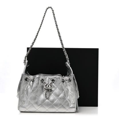Chanel Metallic Caviar Quilted Mini Chanel 25 Handbag Silver 11 of 11