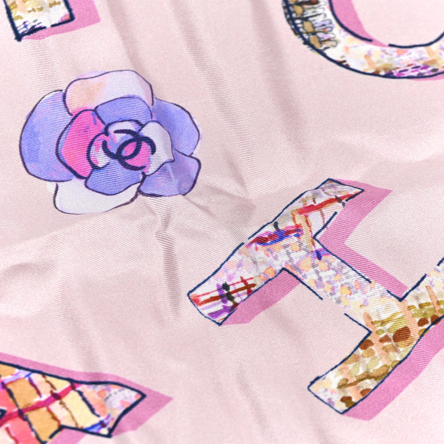 Silk CC Camellia Square Scarf Pink Multicolor