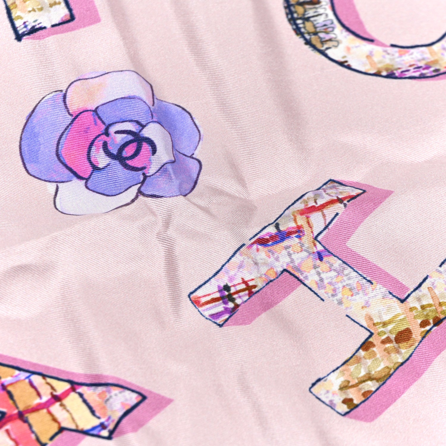 Chanel Silk CC Camellia Square Scarf Pink Multicolor 4 of 5