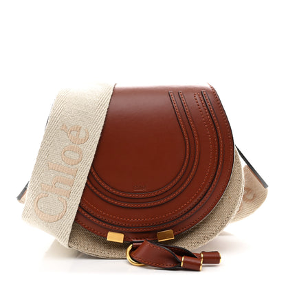 Chloe Linen Calfskin Small Marcie Saddle Bag Sepia Brown 1 of 10