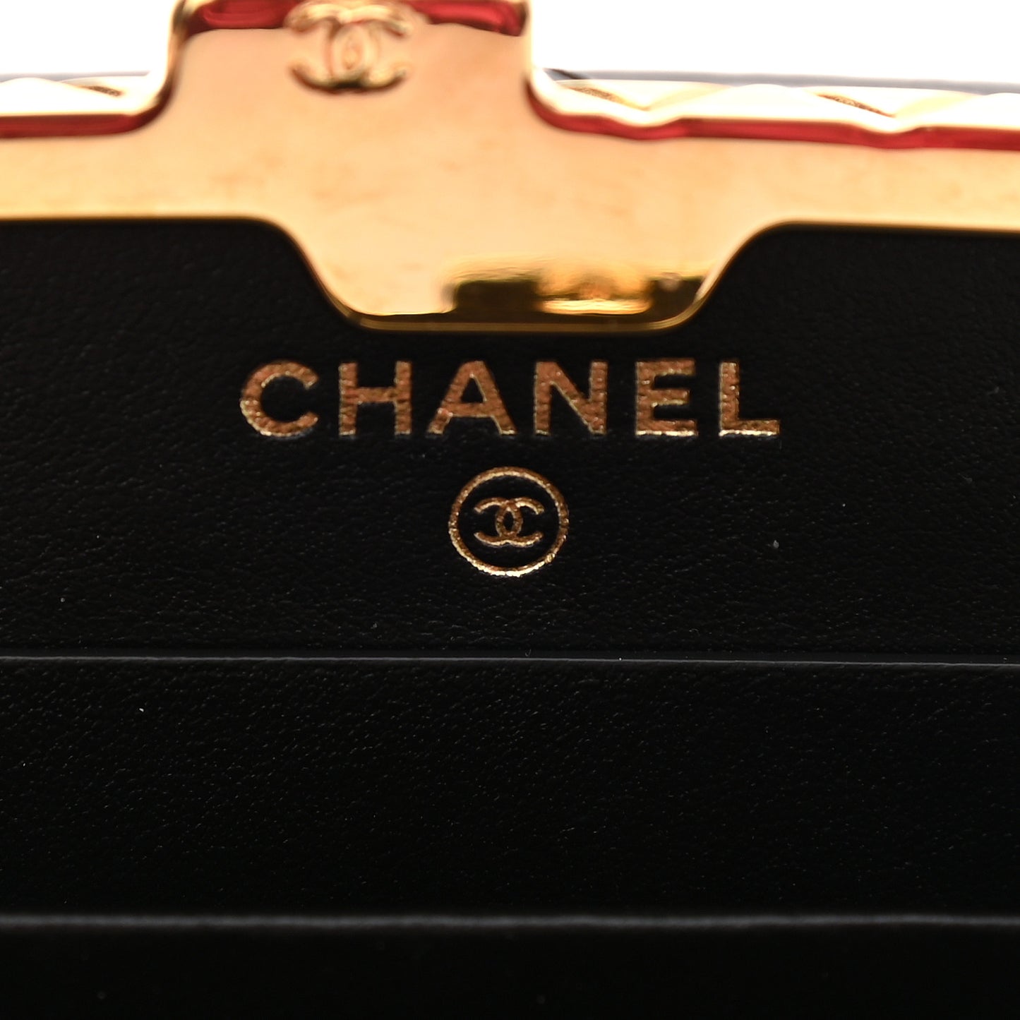 Glazed Goatskin Quilted Small Box With Chain Black