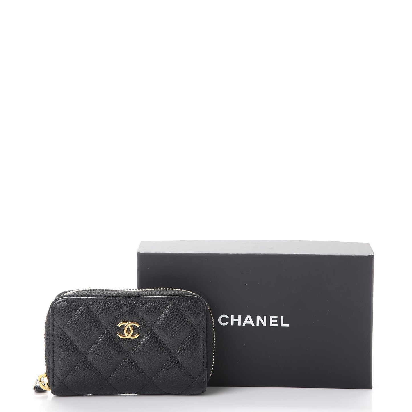 Caviar Quilted Zip Coin Purse Black