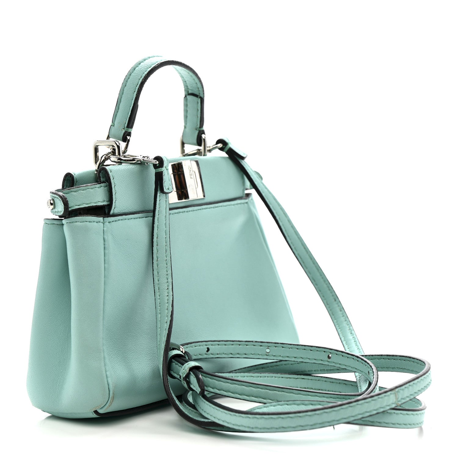 Fendi Shiny Nappa Micro Peekaboo Iconic Satchel Turchese Egiz