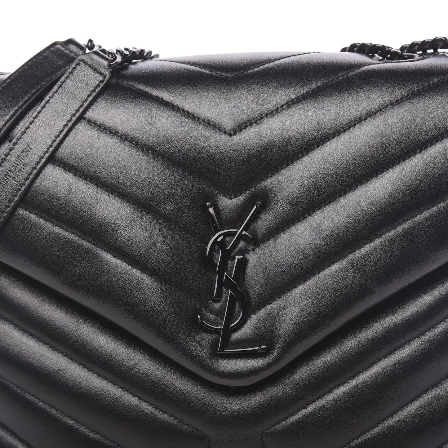 Calfskin Y Quilted Monogram Medium Loulou Chain Satchel Black