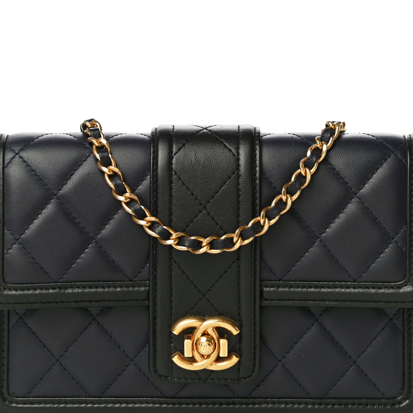 Lambskin Quilted Elegant CC Wallet On Chain WOC Navy Black