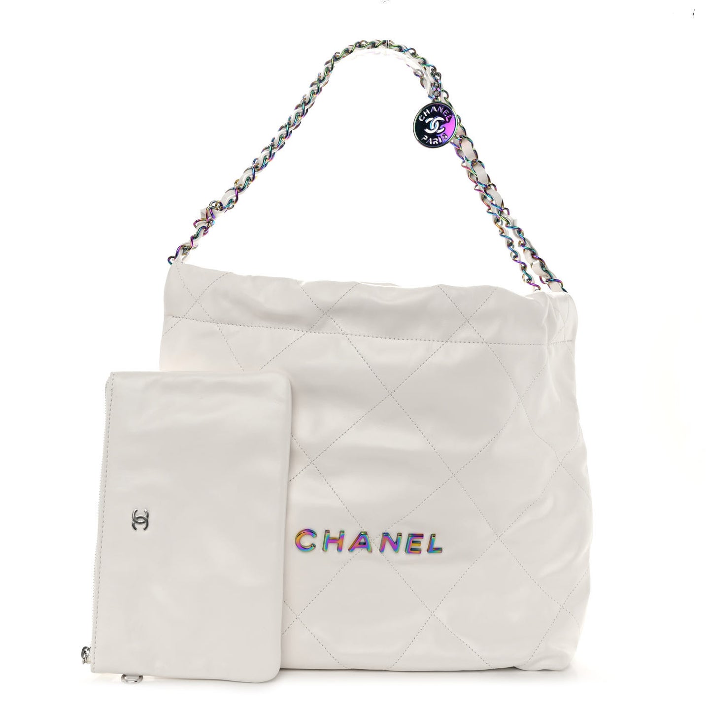 Shiny Calfskin Quilted Small Rainbow Chanel 22 White