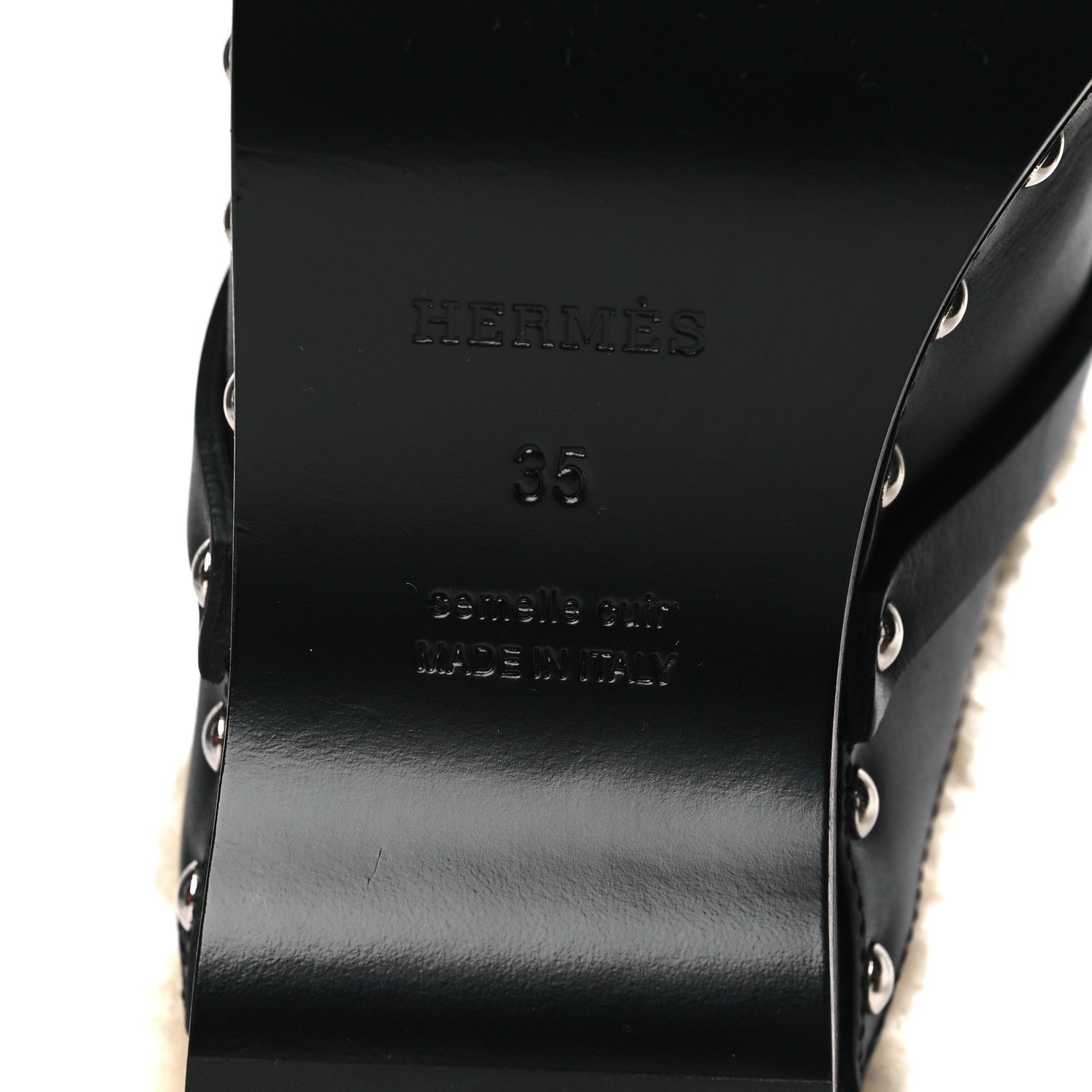 Hermes Calfskin Woolskin Carlotta Mules 35 Black 6 of 10