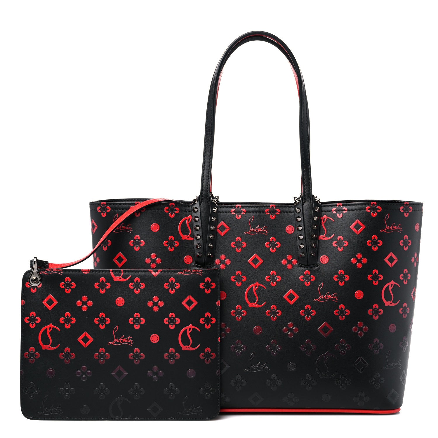 Christian Louboutin Perforated Calfskin Degrade Loubinthesky East West Cabata Tote Black Red 1 of 11