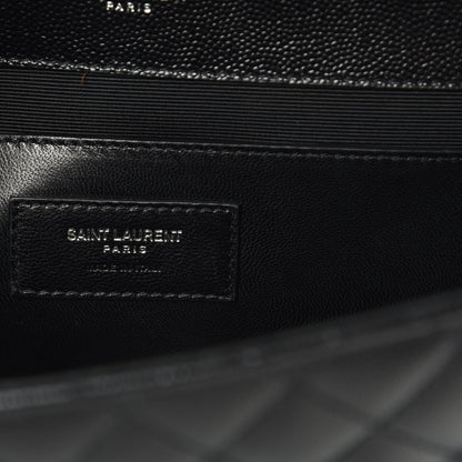 Saint Laurent Grain De Poudre Textured Mixed Matelasse Triquilt Medium Monogram Satchel Black 7 of 12