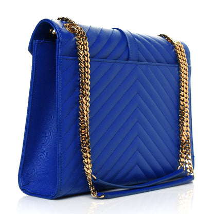 Saint Laurent Grain De Poudre Matelasse Chevron Large Monogram Satchel Blue Majorelle 2 of 4
