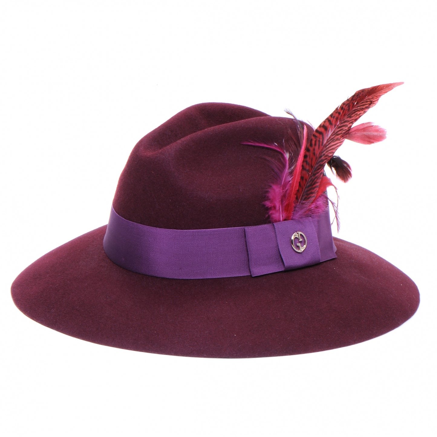 Felt and Pheasant Feather GG Trilby Hat Burgundy