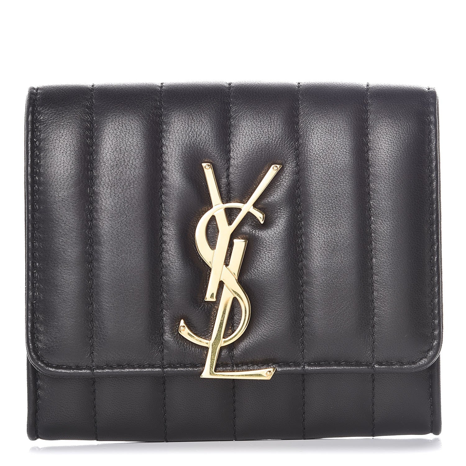 Saint Laurent Lambskin Matelasse Monogram Vicky Tri-Fold Wallet Black 1 of 7