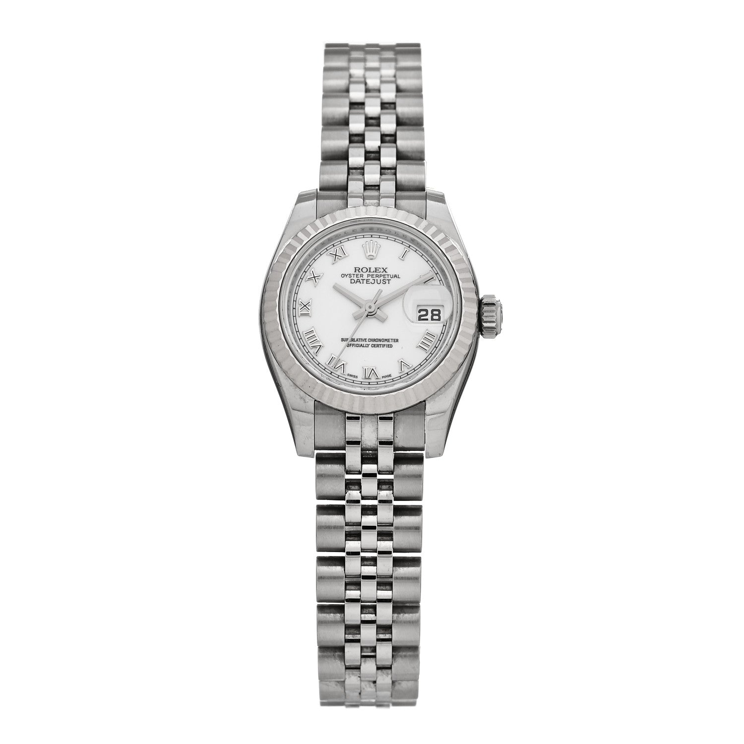 Rolex Stainless Steel 18K White Gold 26mm Oyster Perpetual Datejust Watch White Roman 179174 1 of 5