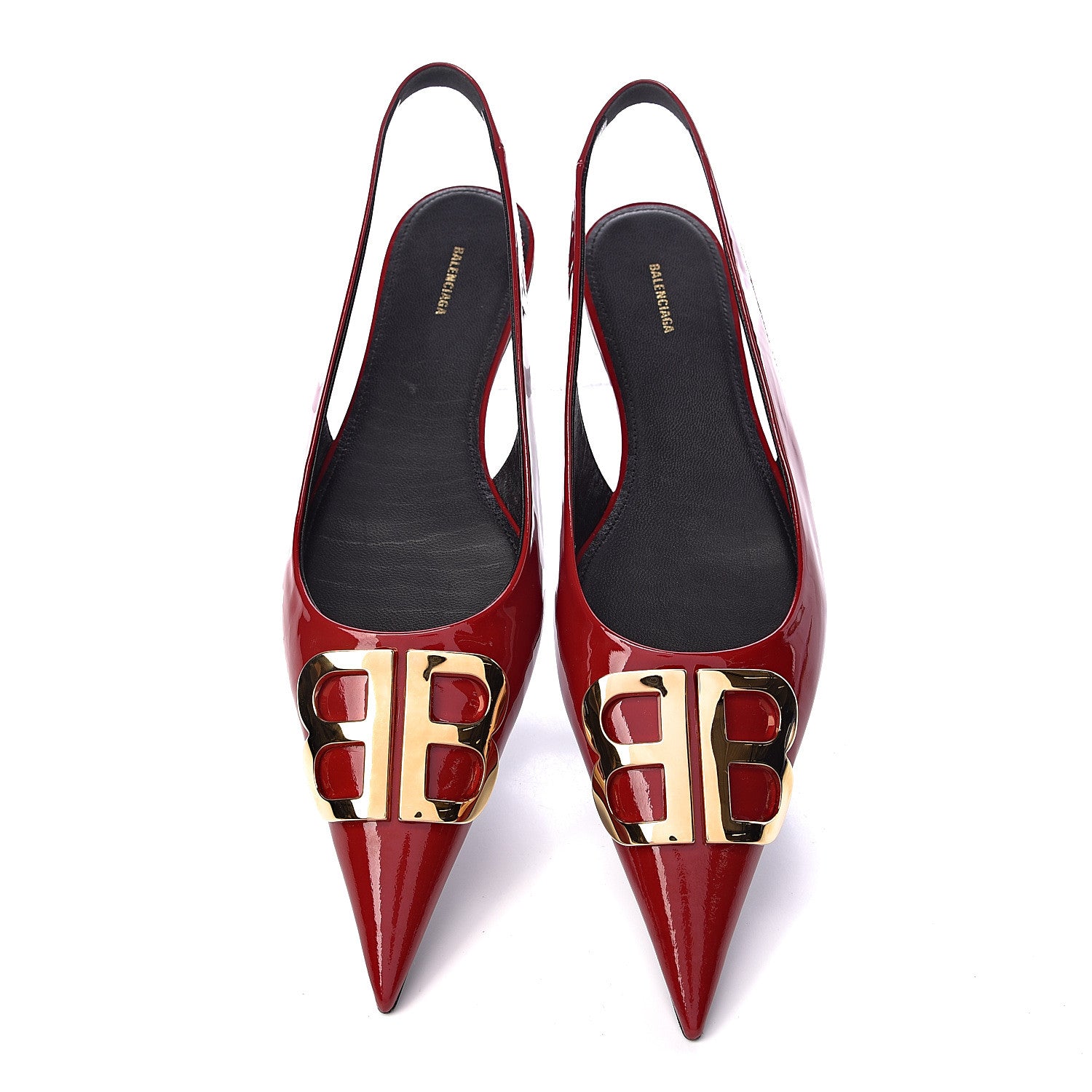 Balenciaga Patent BB Knife Pointy Toe Slingback Flats 38.5 Rouge Cardinal 9 of 10