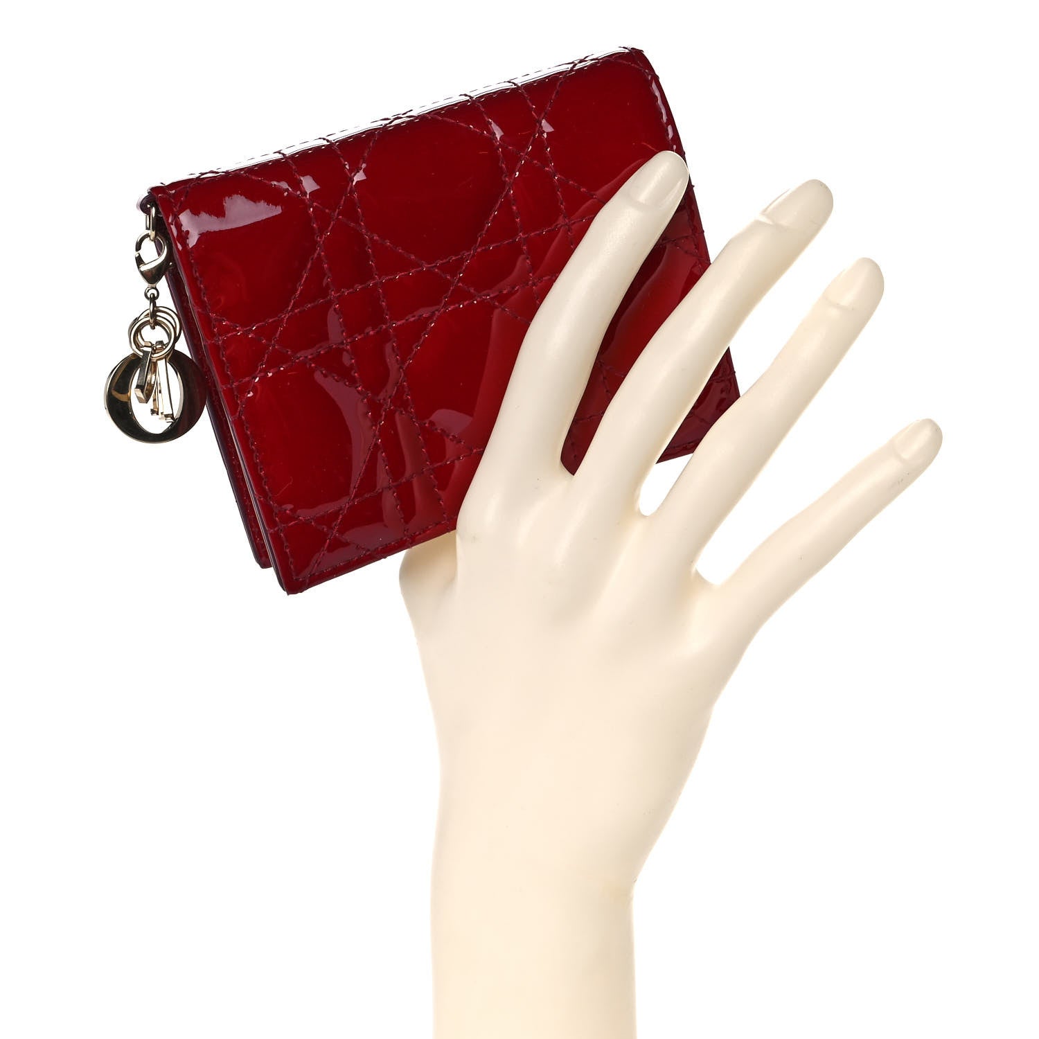 Christian Dior Patent Cannage Mini Lady Dior Wallet Red 2 of 8