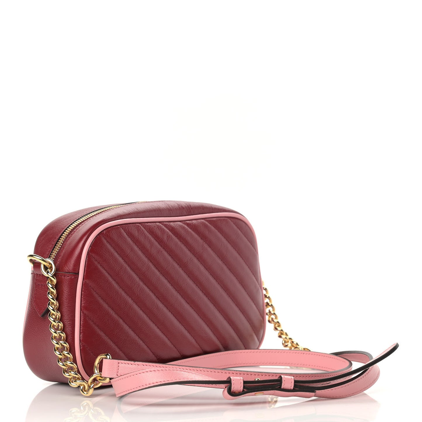 Azalea Calfskin Enamel Matelasse Diagonal Small Torchon GG Marmont Chain Shoulder Bag New Cherry Red Wild Rose