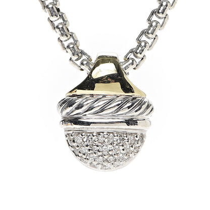 David Yurman Sterling Silver 18K Yellow Gold Diamond Acorn Pendant Necklace 4 of 6