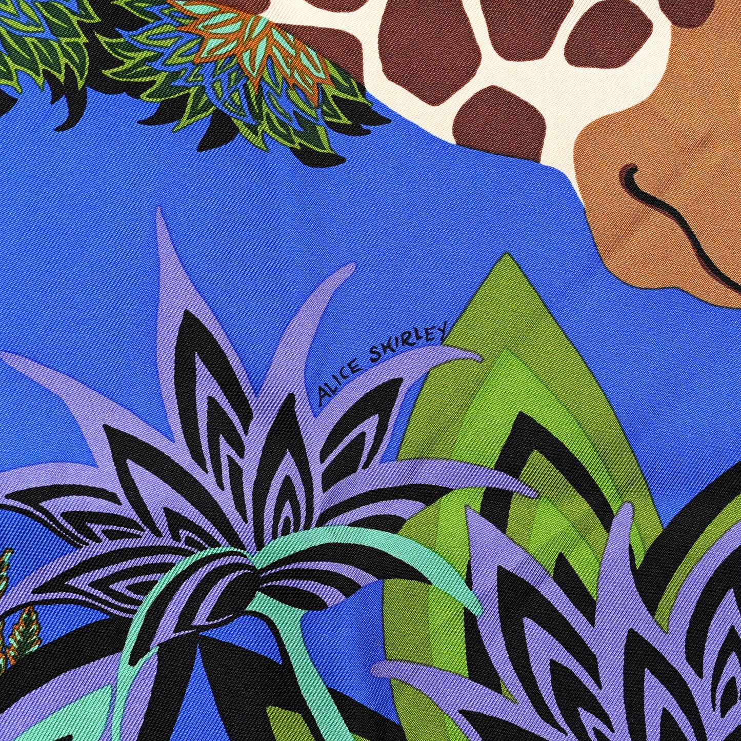 Silk The Three Graces Scarf 90 Bleu Vif Marron Vert