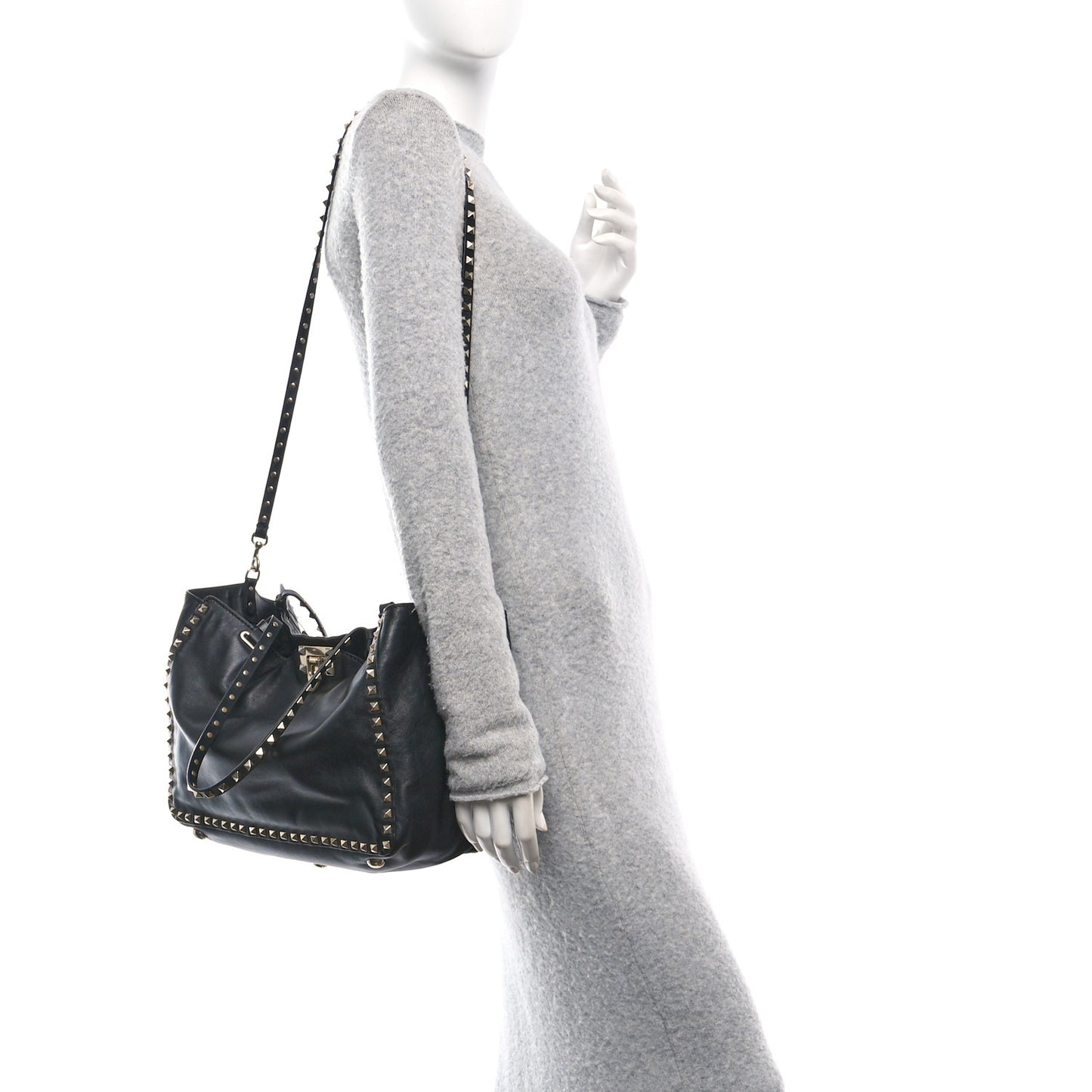 Vitello Medium Rockstud Tote Black