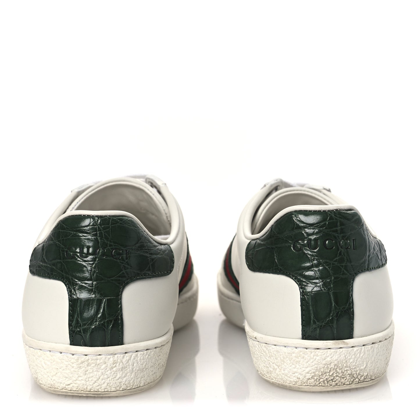 Calfskin Crocodile Web Womens Ace Sneakers 36 White Green