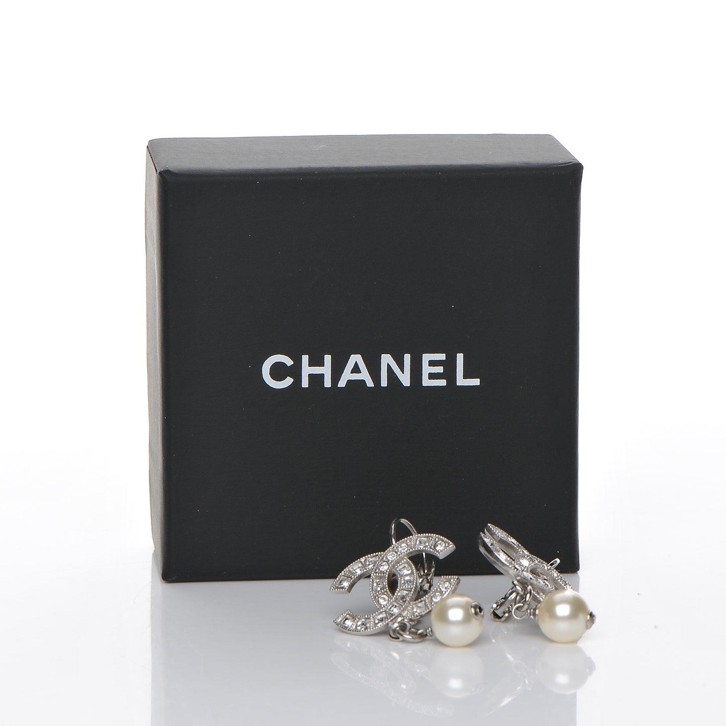 Crystal Pearl CC Drop Earrings Silver