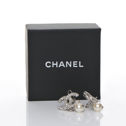 Chanel Crystal Pearl CC Drop Earrings Silver 6 of 6