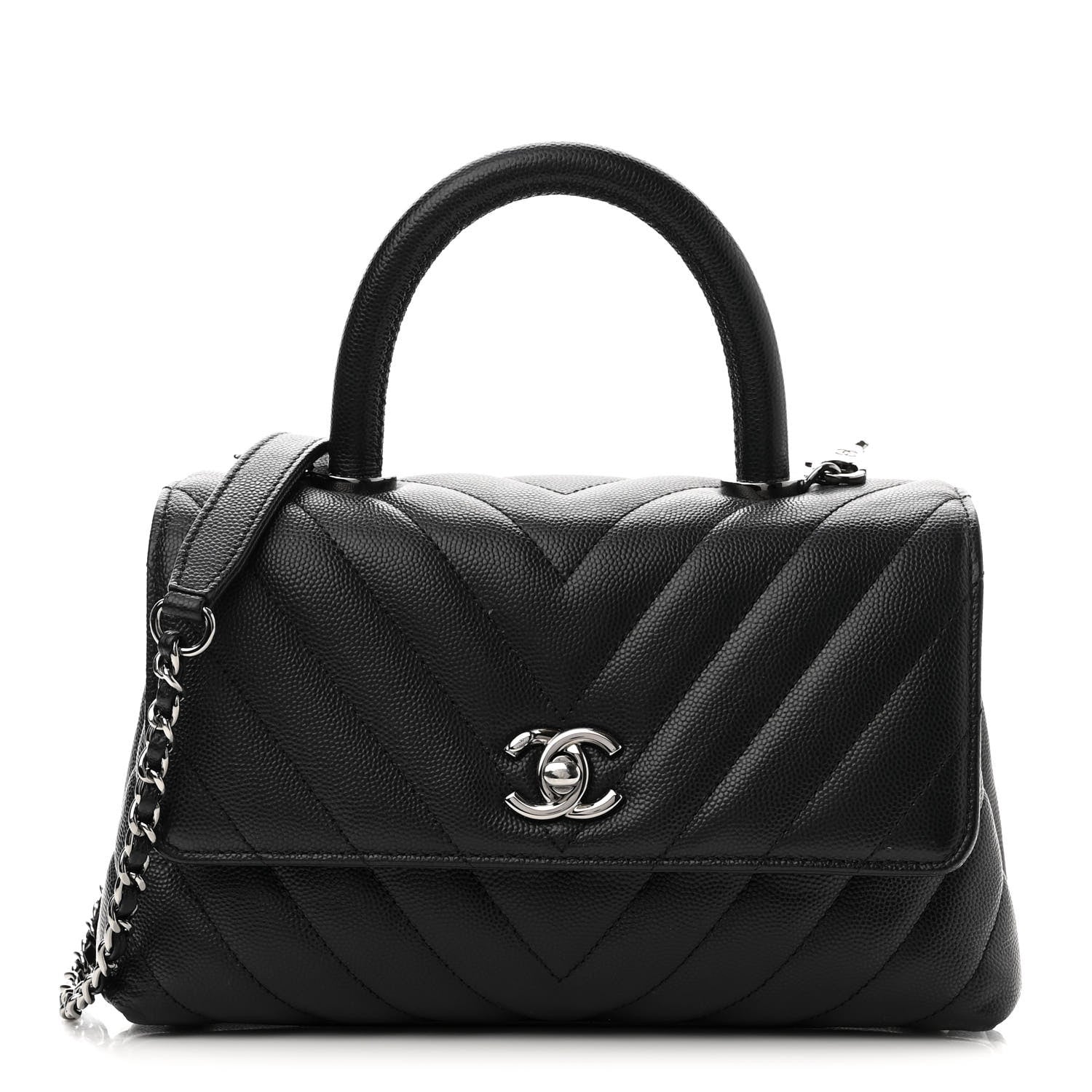 Chanel Caviar Chevron Quilted Mini Coco Handle Flap Black 1 of 10