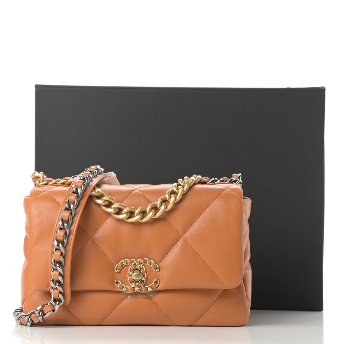 Lambskin Quilted Medium Chanel 19 Flap Light Brown