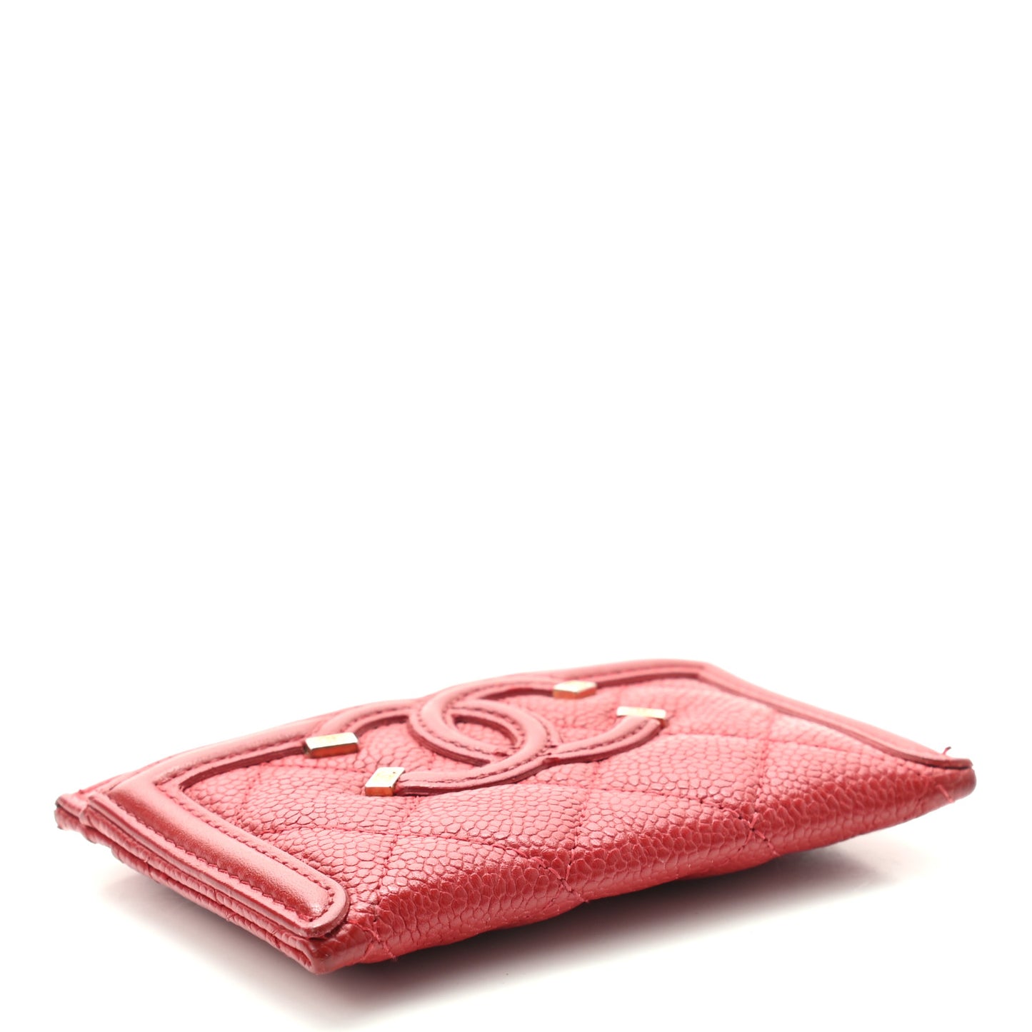 Caviar Quilted Filigree Card Holder Dark Red