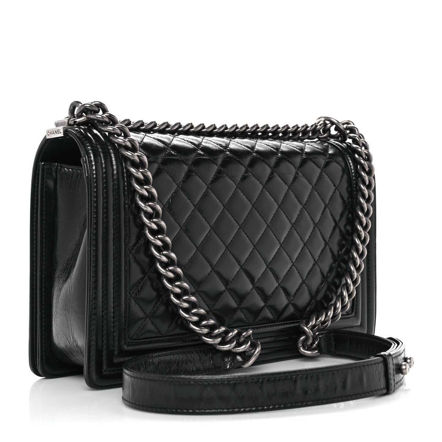 Glazed Calfskin Quilted New Medium Boy Flap Black