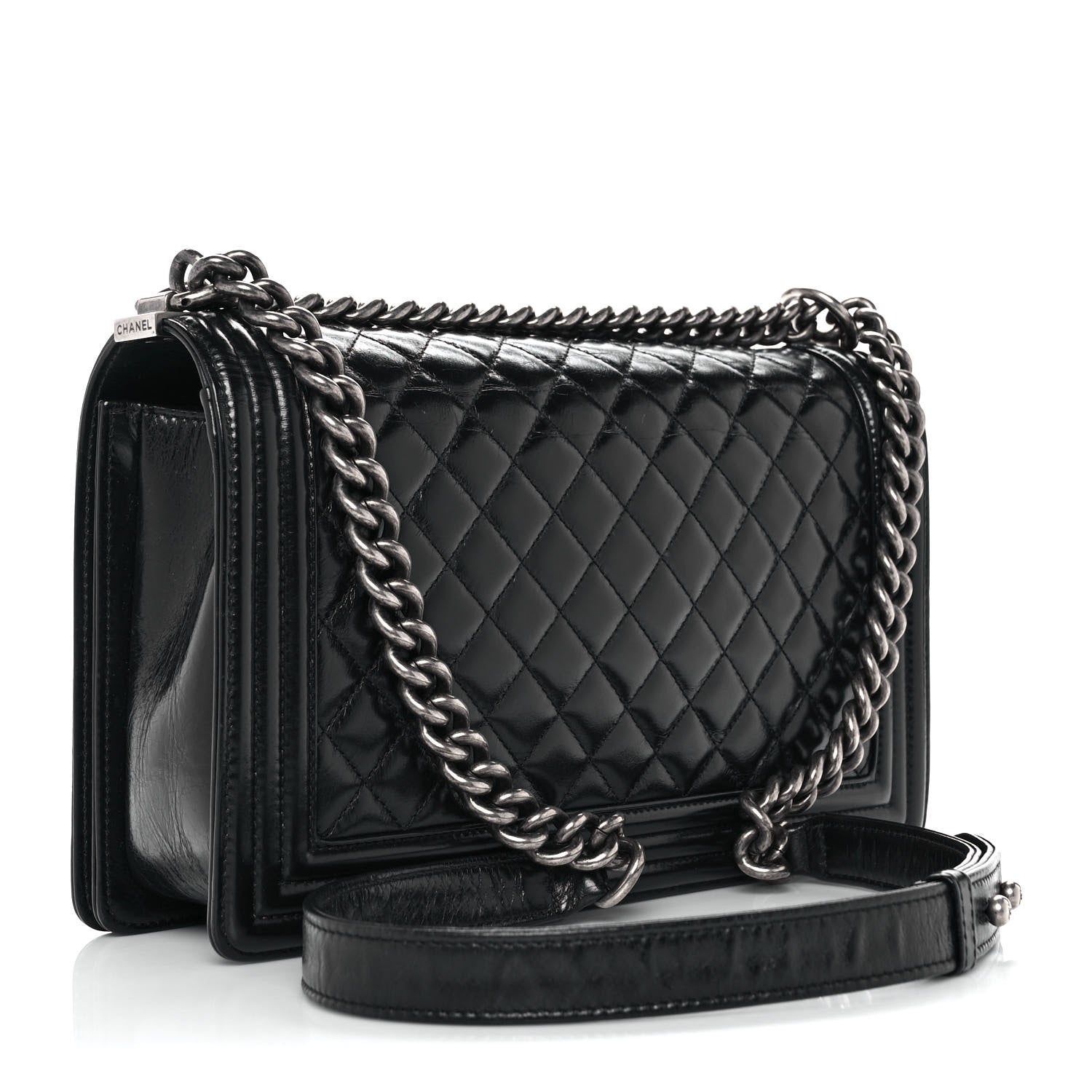 Chanel Glazed Calfskin Quilted New Medium Boy Flap Black 2 of 9