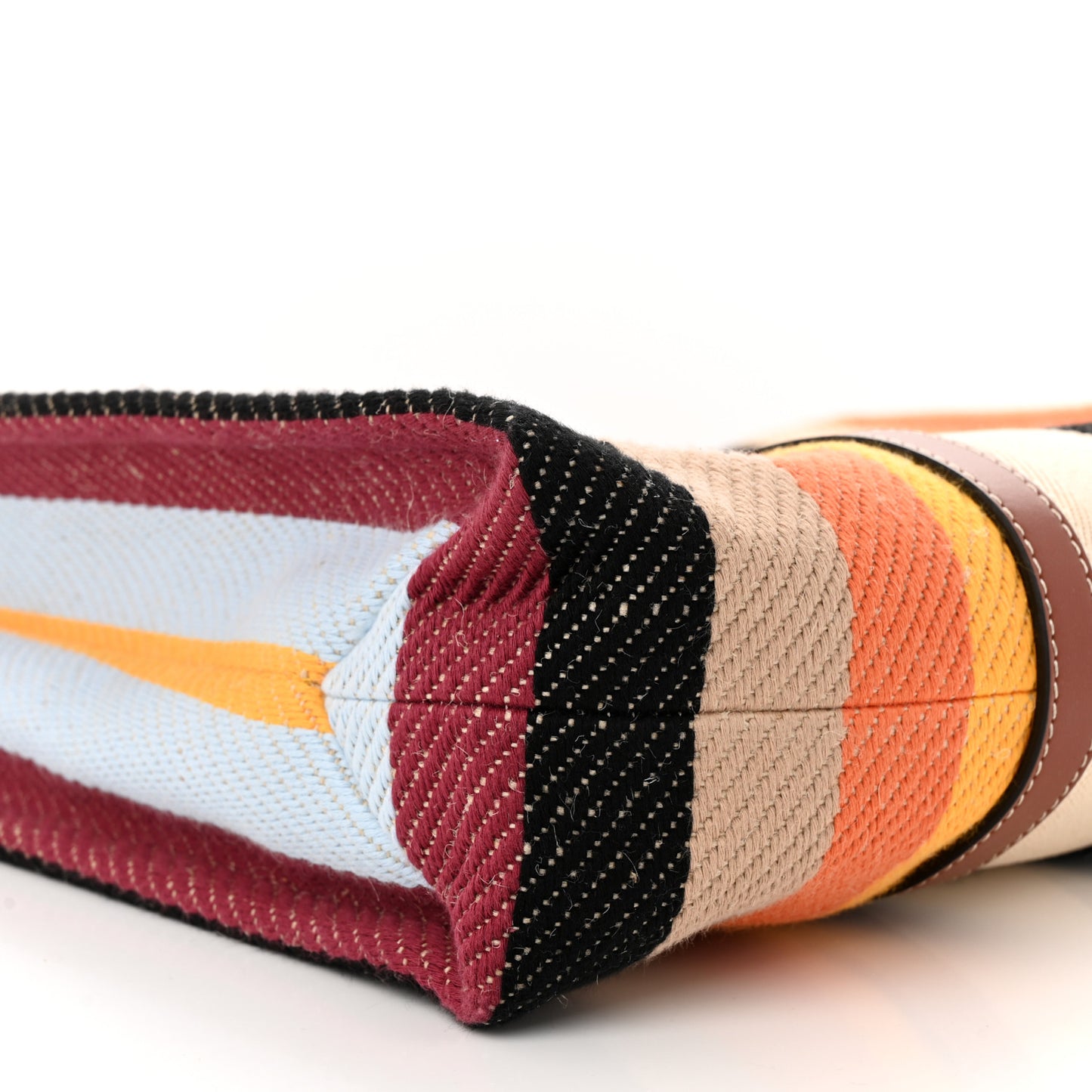 Cotton Calfskin Large Woody Striped Tote Multicolor