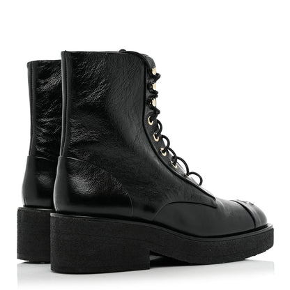 Chanel Calfskin Cap Toe Combat Boots 37.5 Black 4 of 9