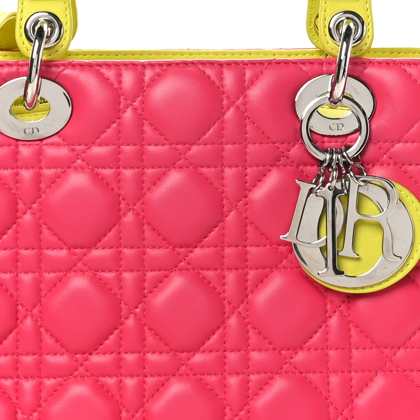 Lambskin Cannage Medium Tri-Color Lady Dior Pink Blue Yellow