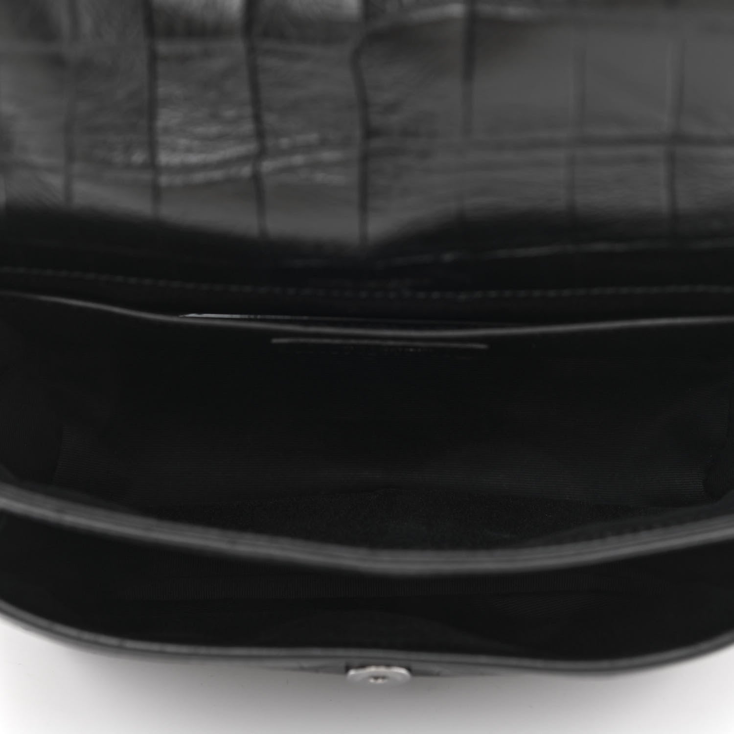 Saint Laurent Calfskin Crocodile Embossed Matelasse Monogram Baby Niki Chain Satchel Black 5 of 8