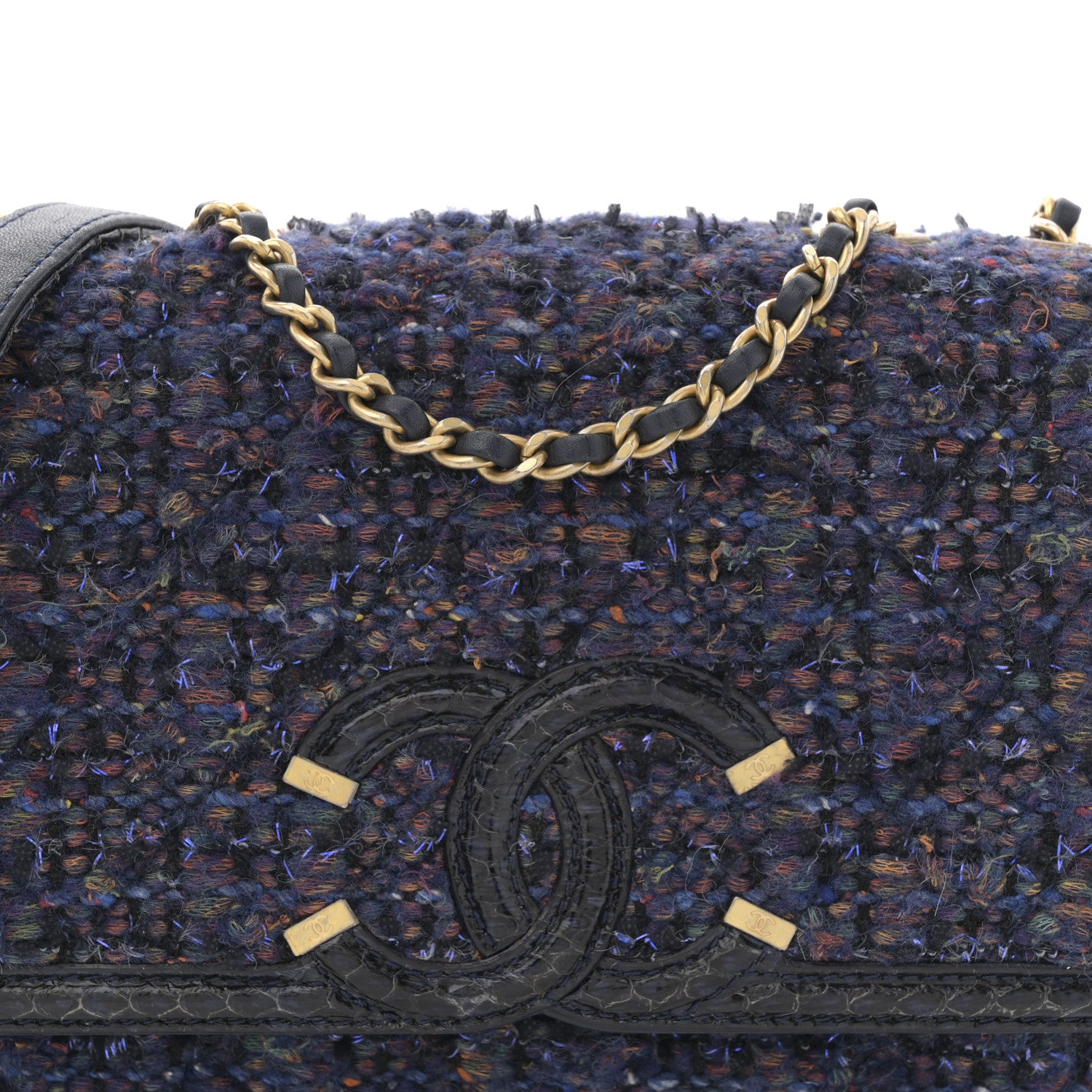 Chanel Tweed Watersnake Quilted Medium CC Filigree Flap Blue 8 of 11