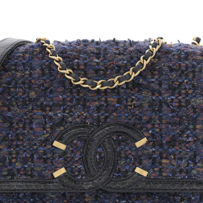 Chanel Tweed Watersnake Quilted Medium CC Filigree Flap Blue 8 of 11