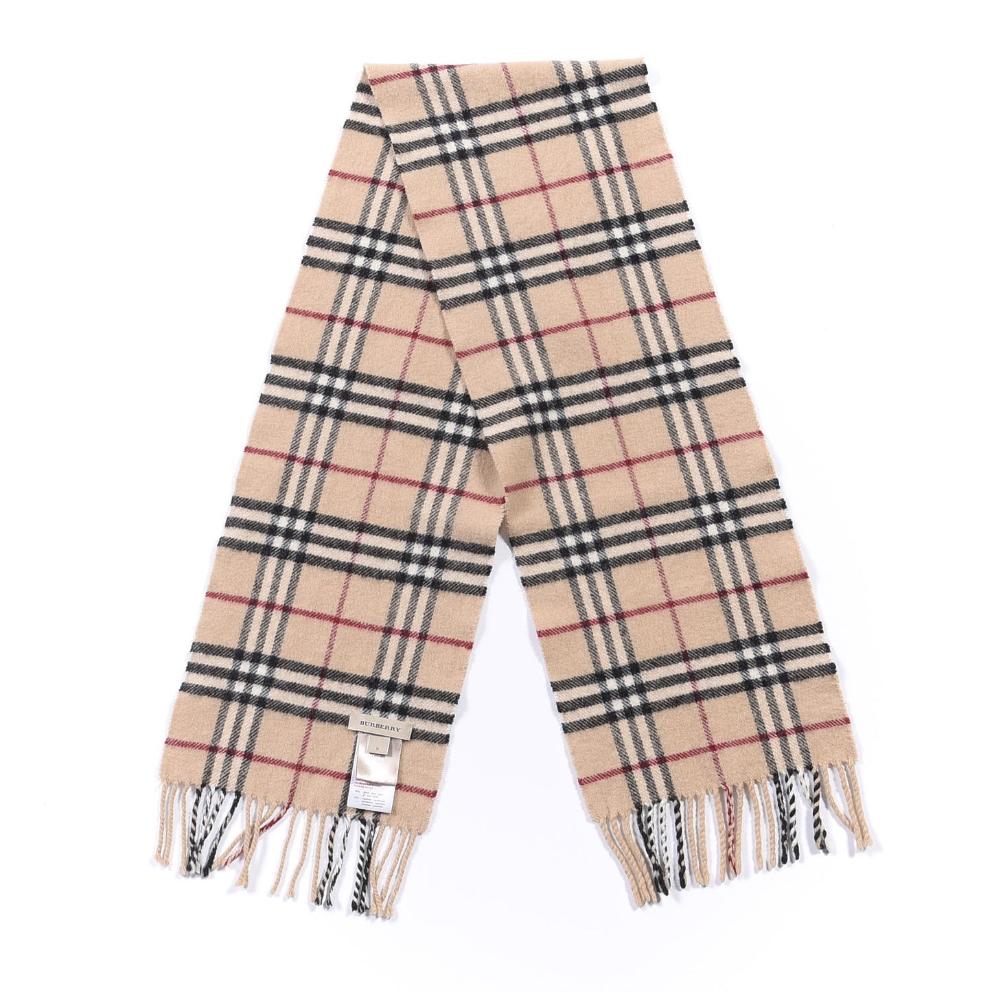Wool Cashmere House Check Fringe Scarf Camel