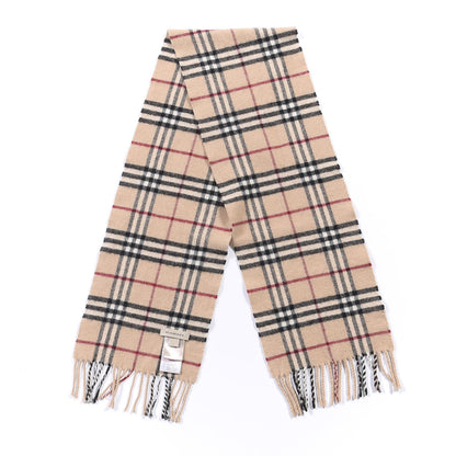 Burberry Wool Cashmere House Check Fringe Scarf Camel 2 of 3