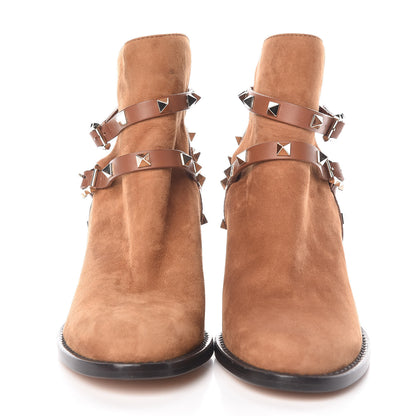 Valentino Garavani Suede Rockstud Double Buckle 70mm Block Heel Ankle Boots 36.5 Tobacco 2 of 8