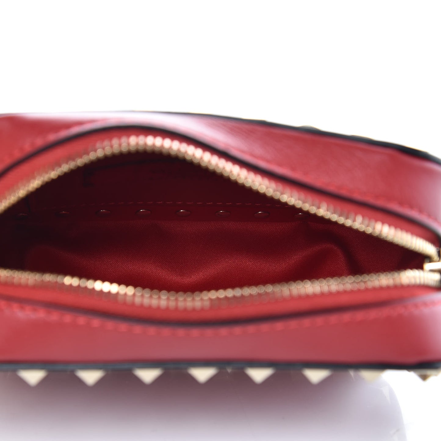 Calfskin Small Rockstud Chain Camera Crossbody Bag Red