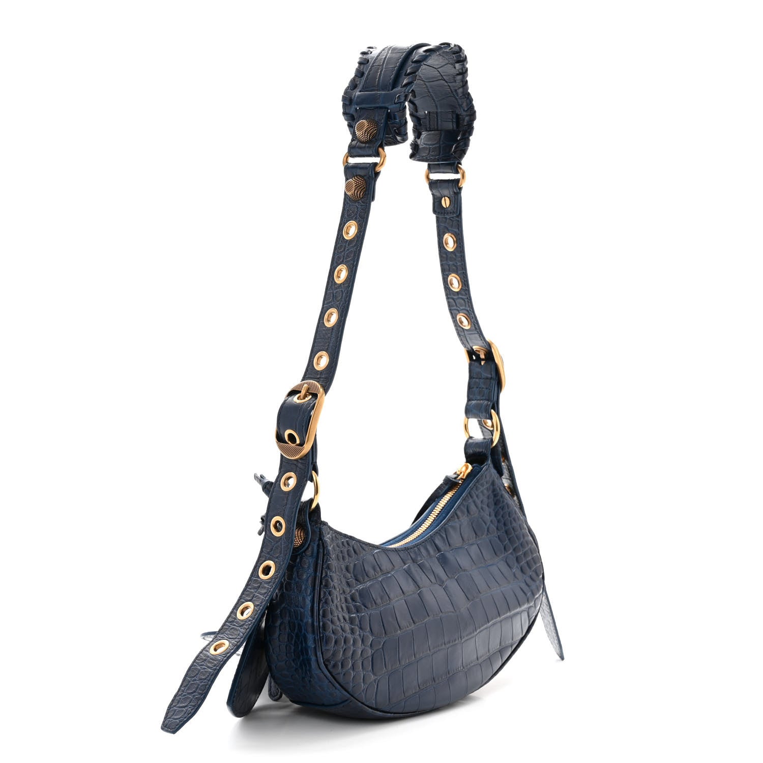 Balenciaga Extra Supple Calfskin Crocodile Embossed Le Cagole Shoulder Bag XS Indigo 2 of 10