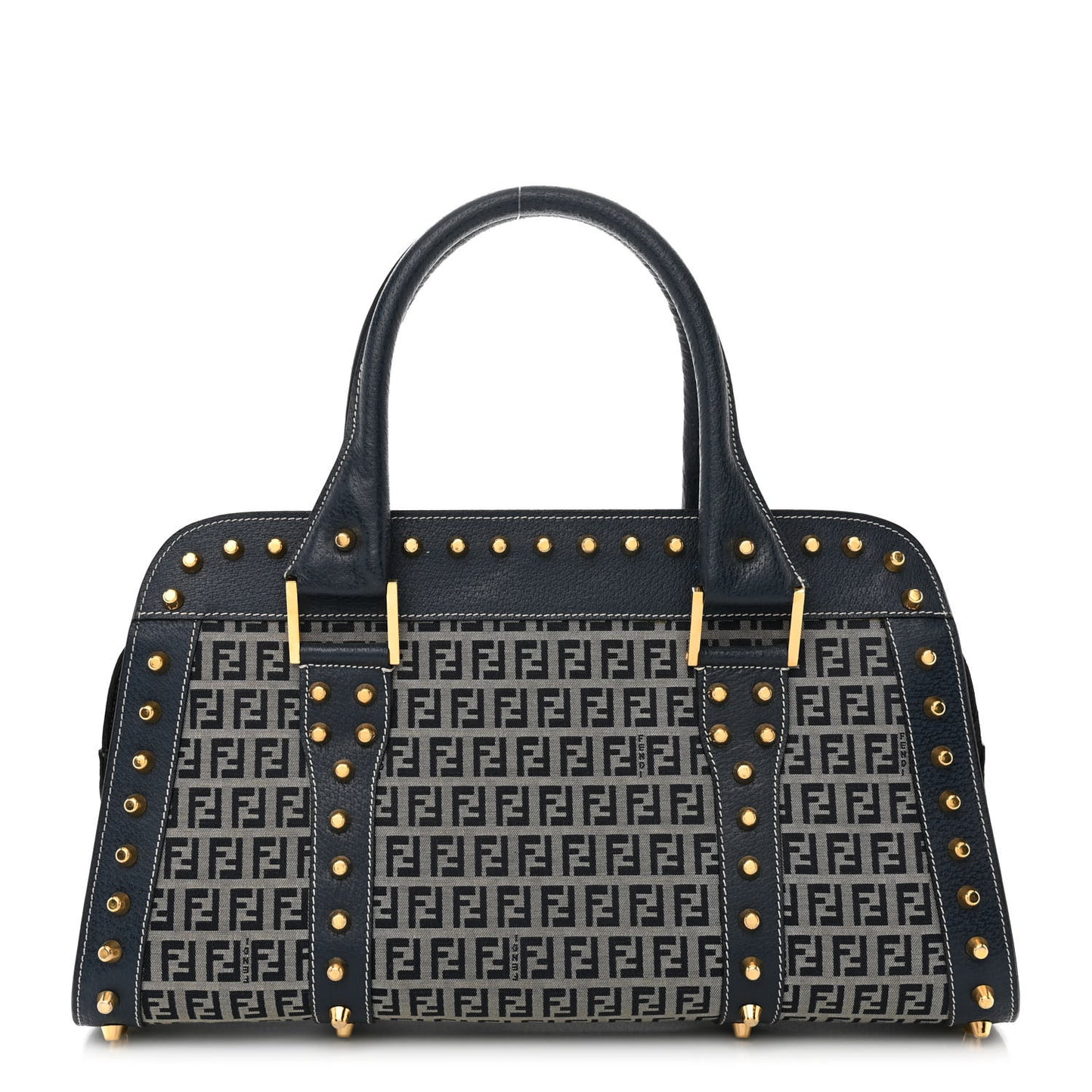 Zucchino Calfskin Studded Top Handle Satchel Tobacco Blue