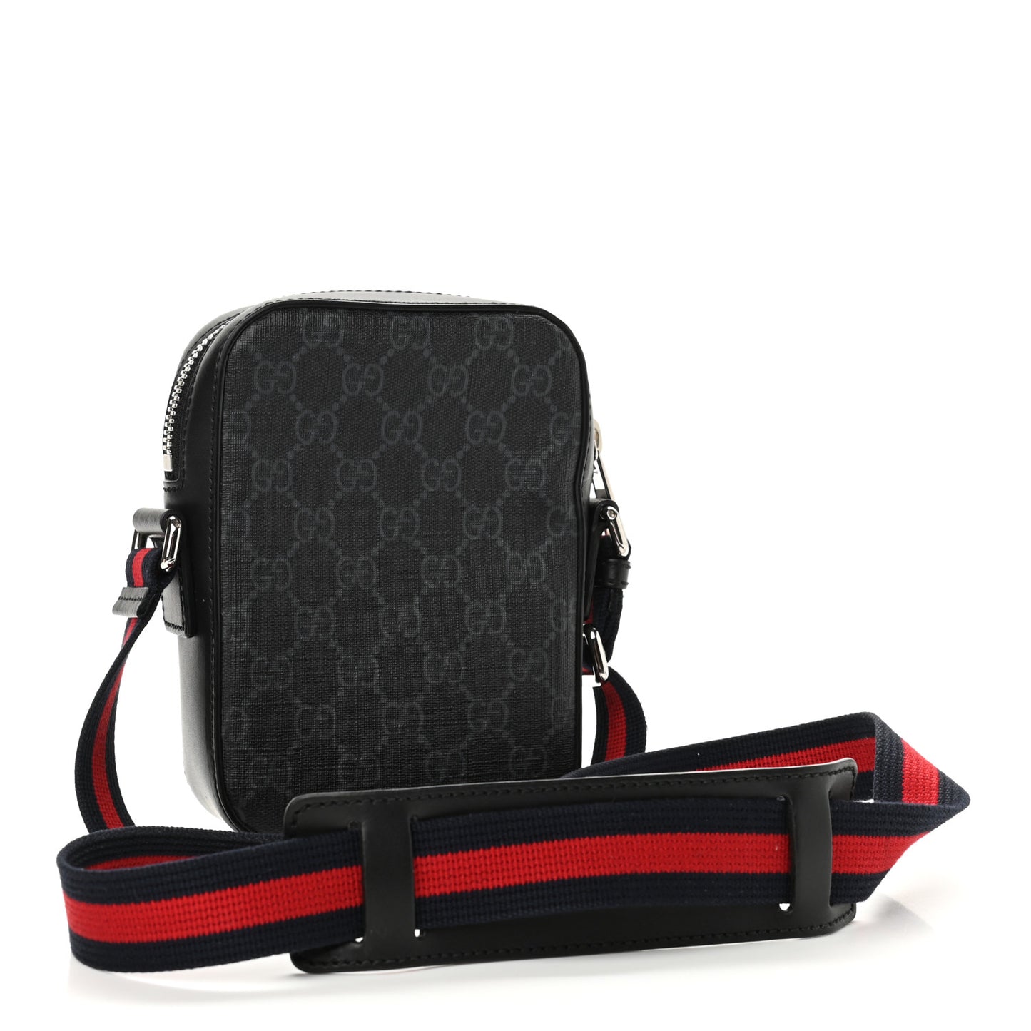 GG Supreme Monogram Appia Calfskin Web Small Camera Messenger Bag Black Grey
